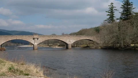 The bridge over the River Dee at Ballater in Royal Deeside Scotland Stock Footage 133935489