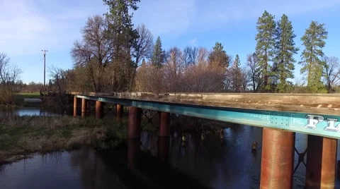 Bridge Over River - Drone Stock Footage 61526511