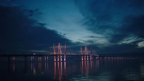 Bridge over River at Dusk, some traffic Stock Footage 274444755
