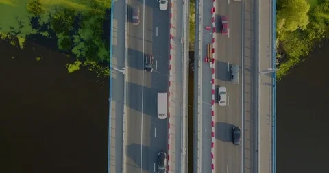 Bridge over the river, with heavy traffic Stock Footage 98646331