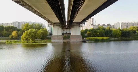 Bridge over the river, with heavy traffic Stock Footage 98647437
