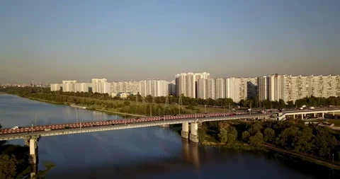 Bridge over the river, with heavy traffic Stock Footage 98647472