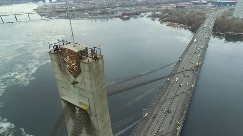 Bridge over the river from a height of 120 meters. Aerial view Video stock 70852641
