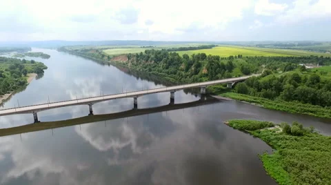The bridge over the river from the height of bird flight Stock-Footage 67875547