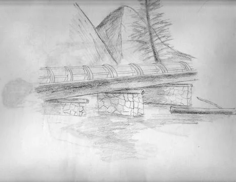 Bridge over river Stock Illustration