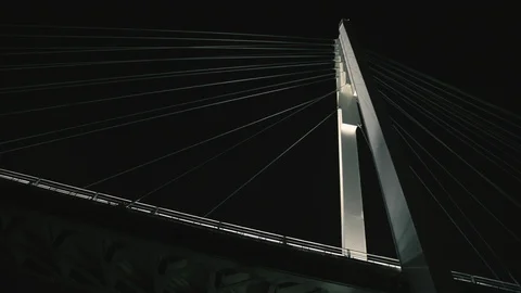 Bridge over the river at night 2-1panorama Stock Footage 97909623