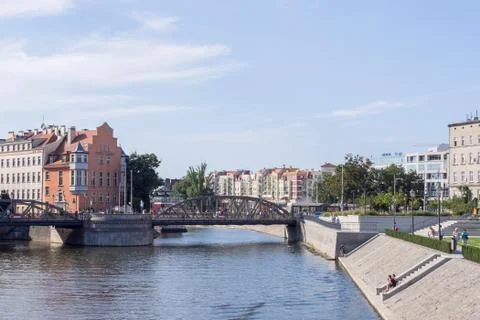 Bridge Over River Oder In Wroclaw, Poland In Summer Stock Photos