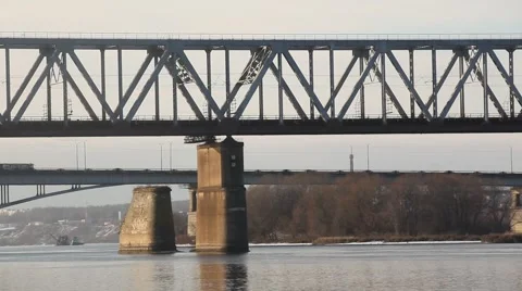 Bridge over the river Oka Video stock 48898185