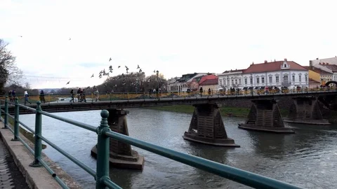 Bridge over the river in the old town UZHOROD UNGVAR 24 DECEMBER 2019 Stock-Footage 121975249