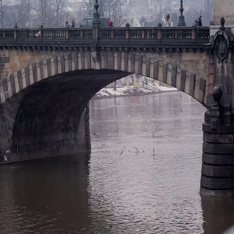 Bridge over river. Prague Stock Footage 69424746