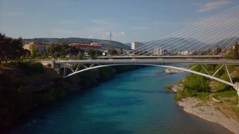 Bridge over the river, River in the city Moracha, Podgorica, Montenegro Stock Footage 89089854