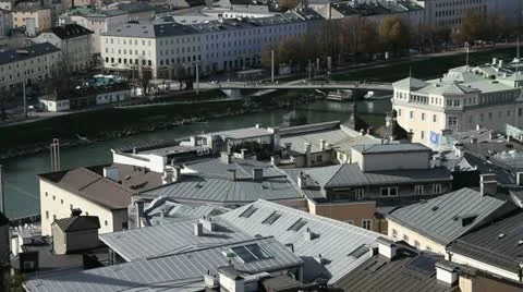Bridge over river Salzach, Salzburg Stock Footage
