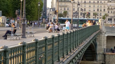 Bridge over River Seine in Paris - PARIS, FRANCE - JULY 29, 2019 Stock Footage 113512020