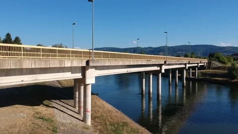 Bridge over the river shot with drone Stock Footage 78530215