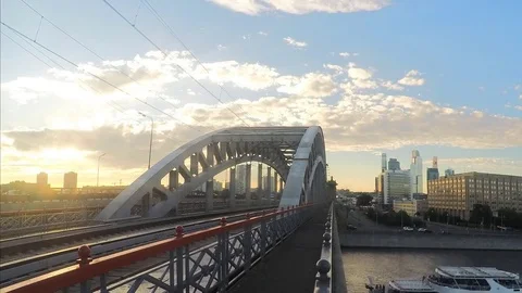 Bridge over the river in summer evening timelapse Stock Footage 81605954