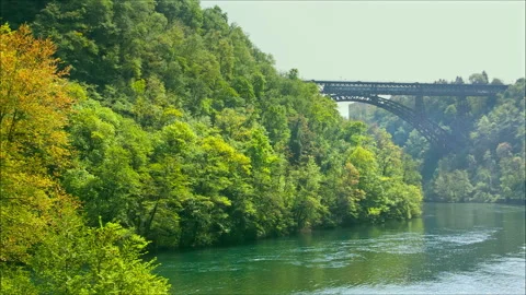 Bridge over River in summer Stock Footage 252075382