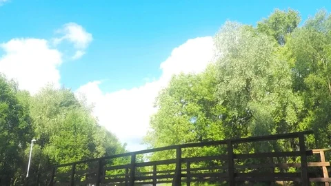 Bridge over a river in sunny summer park timelapse 스톡 동영상 78017669