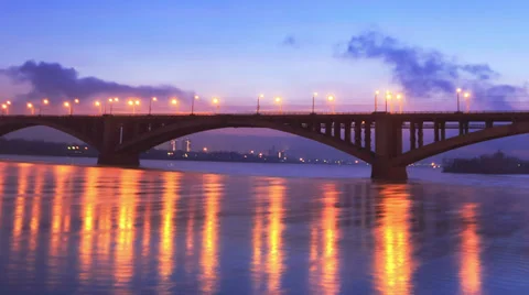 Bridge Over River, Sunset Stock Footage 33355478