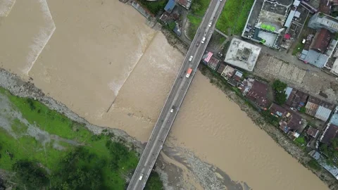 Bridge over the river with  traffic of trucks and cars, Tinau river Video stock 156964305