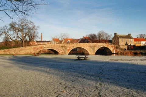 Bridge over river Tyne in Haddington in winter Stock Photos