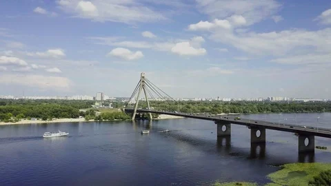 A bridge over the river with a view of the city Stock Footage 94659676