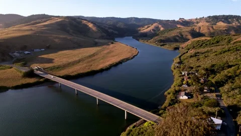 Bridge over Russian River, Drone Footage, California Stock Footage 240760059