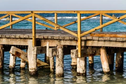 Bridge over the sea at the beach 스톡 사진