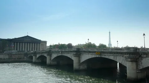 Bridge over Seine with Eiffel Tower in the distance, Paris, France Stock Footage 49898324