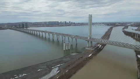 Bridge over St-Lawrence river in Montreal Stock Footage 268147806