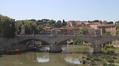 Bridge over Tiber River in Rome Stock Footage 38216989