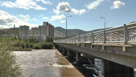A bridge over the Tuul gol river in Ulaanbaatar, capital of Mongolia. Stock Footage 303728693