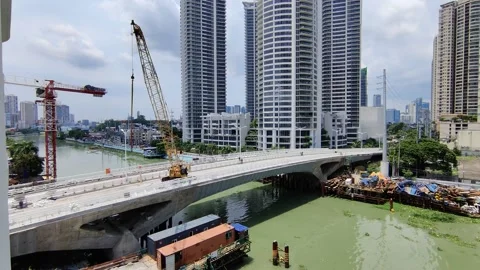 Bridge over Urban River Construction 動画素材 157821498