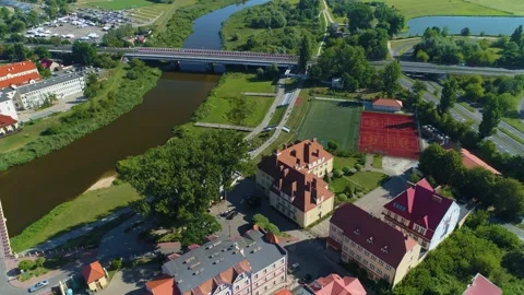 Bridge Over Warta River Konin Rzeka Most Aerial View Poland Stock Footage 235643746