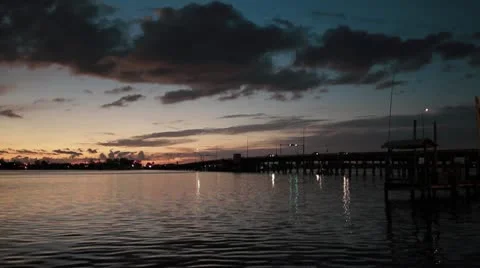 Bridge over the water during sunset Stock-Footage 10589066