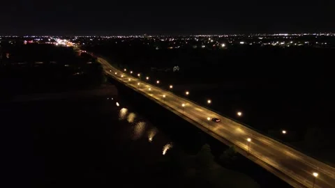 Bridge over water at night Stock Footage 240153497