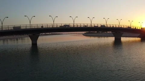 Bridge Over Water at Sunrise with Soft Fog in Saudi Arabia Видео 333067250