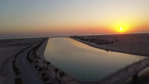 Bridge Over Water at Sunrise with Soft Fog in Saudi Arabia Stock Footage 333067417