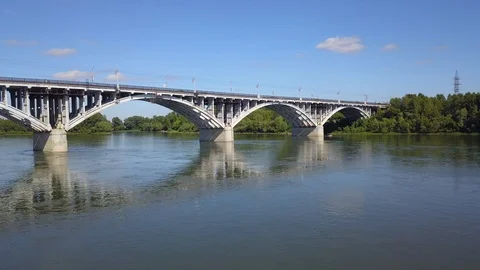 Bridge over a wide river 3 Stock Footage 103588707