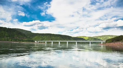 The bridge over the yenisei river Stock Footage 39571007