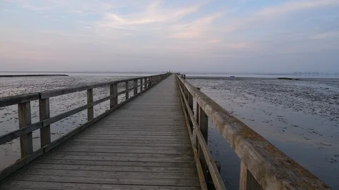 On bridge with pan shot on ebb Stock Footage 113330592