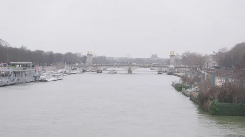 Bridge Paris Overcast Day Stock Footage 303546776