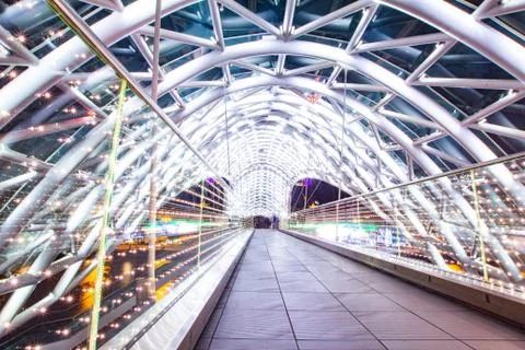 The Bridge of Peace is a bow-shaped pedestrian bridge, a steal and glass cons Stock Photos