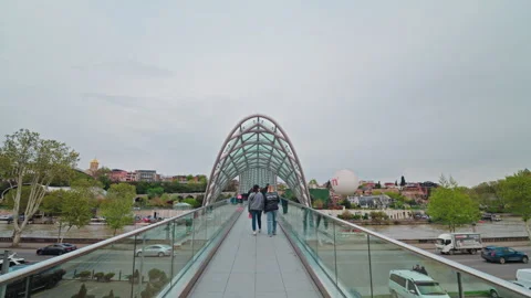 The Bridge Of Peace Over The Kura River In Tbilisi Video stock 346736952