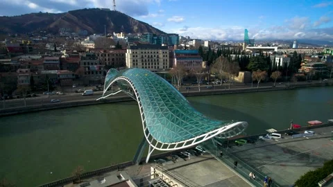 Bridge of Peace over the Mtkvari River in Tbilisi. Georgia Stock Footage 271095868