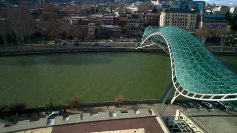 Bridge of Peace over the Mtkvari River in Tbilisi. Georgia Stock Footage 271095882