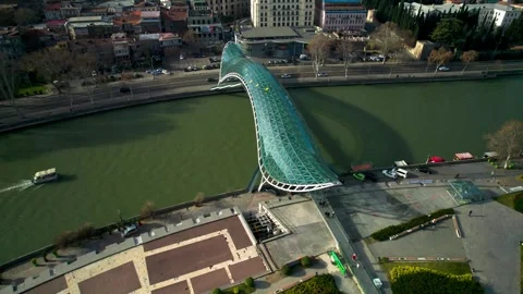 Bridge of Peace over the Mtkvari River in Tbilisi. Georgia Stock Footage 271097193