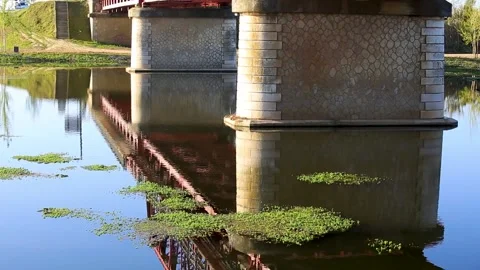 Bridge Piers On A Calm River Stock Footage 183114278