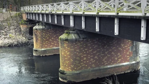 Bridge pillars made of red bricks Stock Footage 91777217