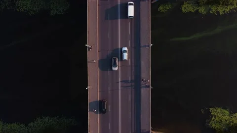 Bridge with a polluted river. dirty river with debris. Drone view. Stock Footage 160756801