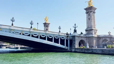 Bridge Pont Alexandre III in Paris, France at summer hot day Stock Footage 220520805